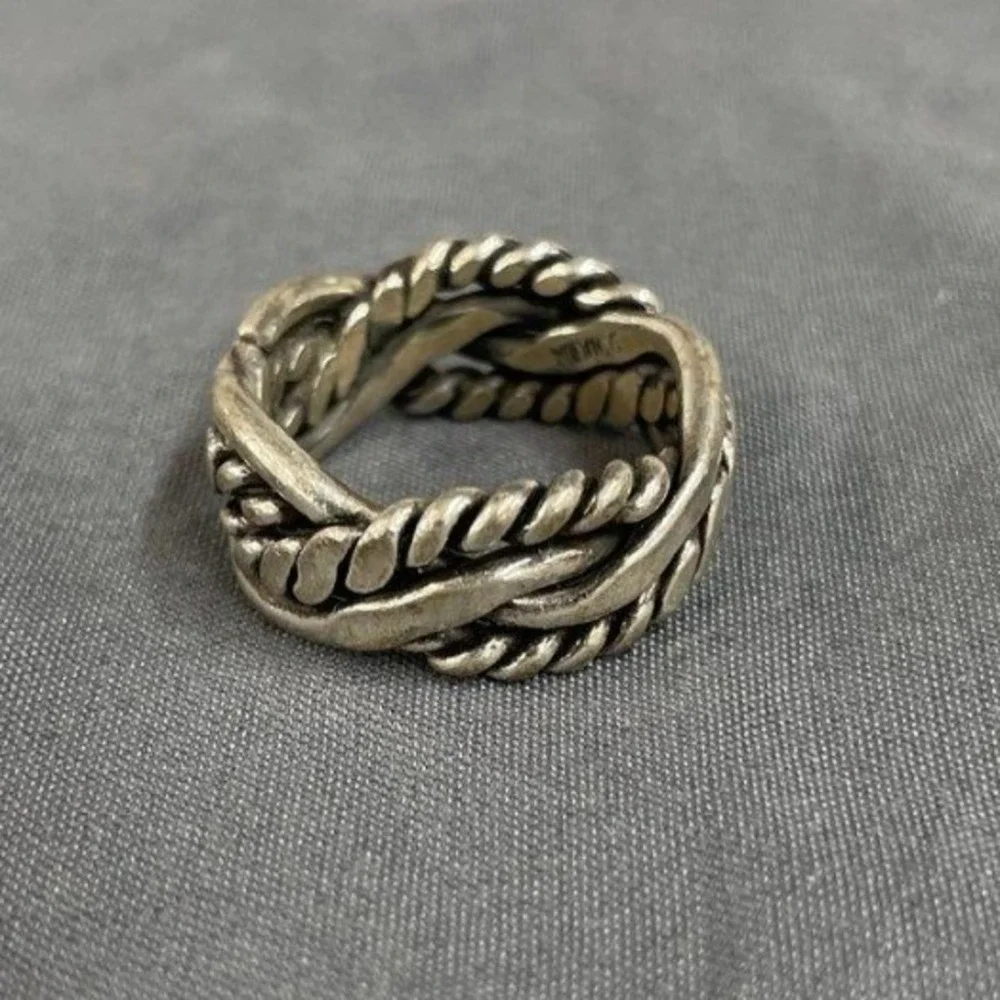 Vintage Mexico 925 Sterling Silver Braided Rope Knot Band Ring Size 6.5 9.2g